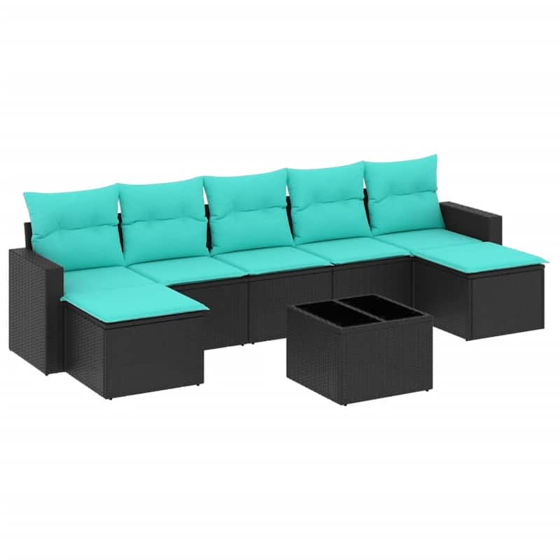 vidaXL Patio Sofa Set with Cushions Outdoor Conversation Furniture Poly Rattan - 25.8" x 24.4" x 27.2"