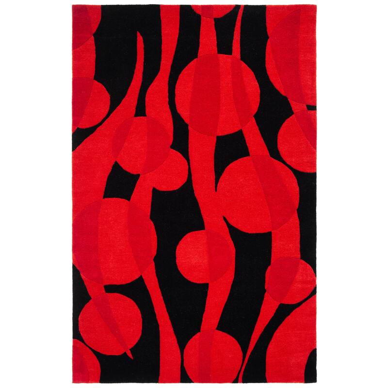 SAFAVIEH Handmade Soho Tawny Floral N.Z. Wool Rug - 6' Square - Black/Red