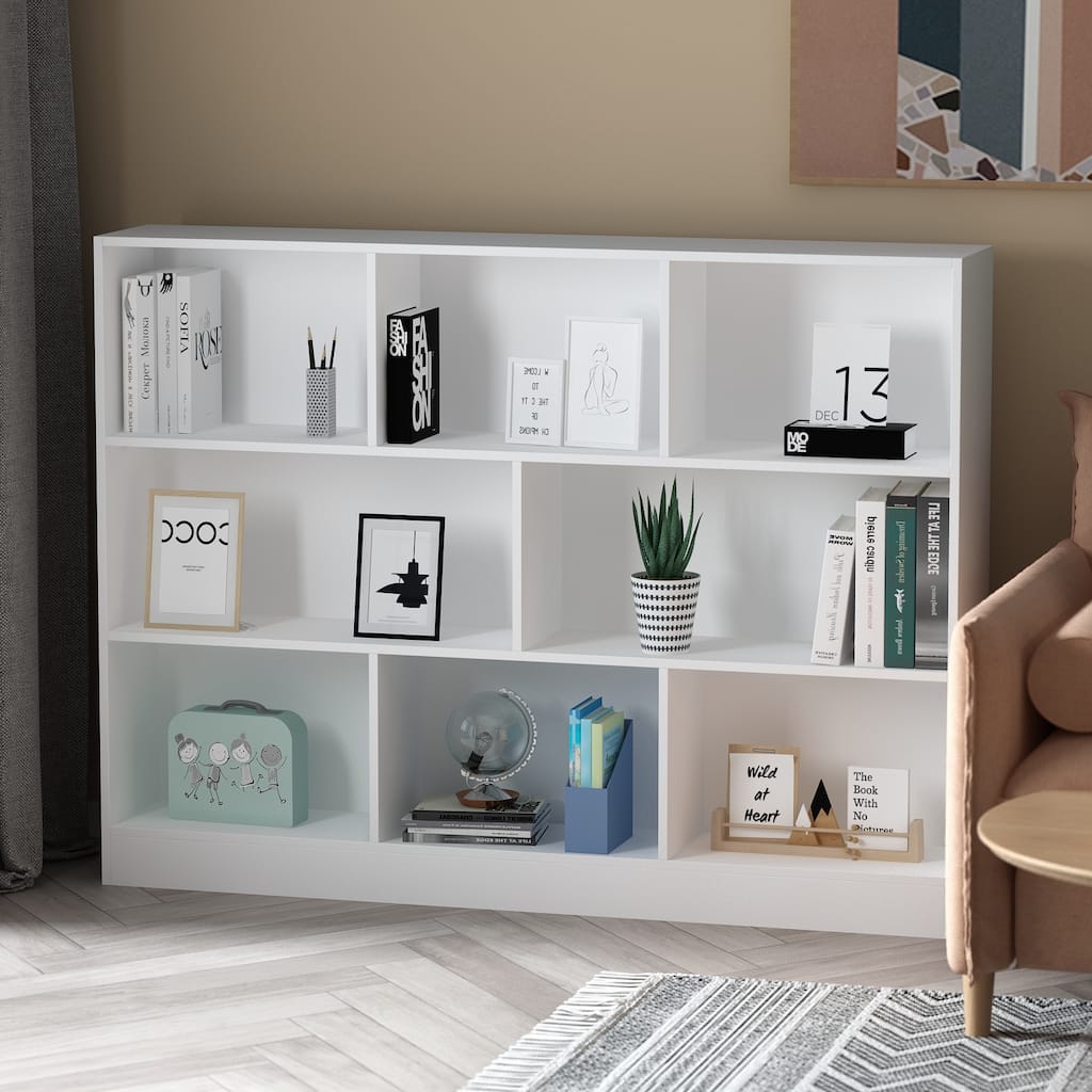 Timechee 8-Cube Modern 59"L Display Bookcase Organizer, White - 47.2"W x 9.4"D x 40.9"H