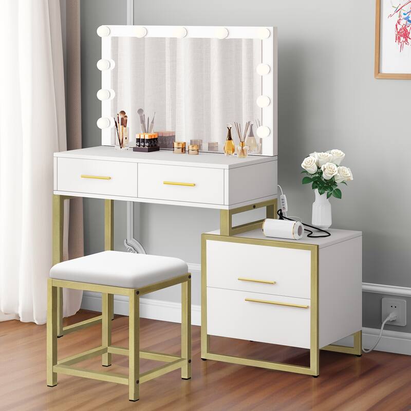 Makeup Vanity With Usb Power Outlet And Adjustable Brightness Light - 57.3'' H X 31.5'' W X 15.7'' D