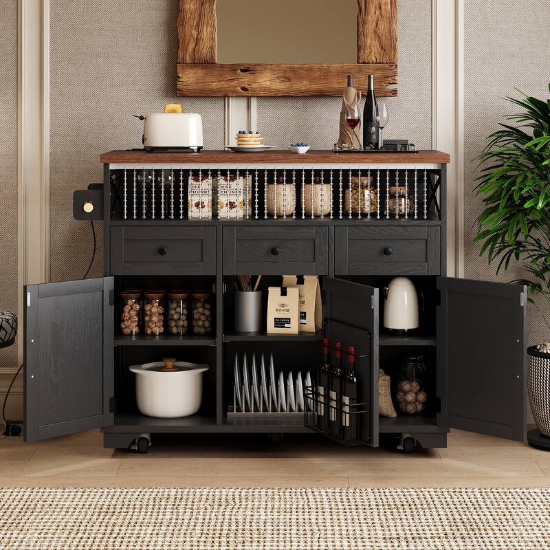 Kitchen Island with Drape of Beads, Rolling Kitchen Cart on Wheels with Drop Leaf