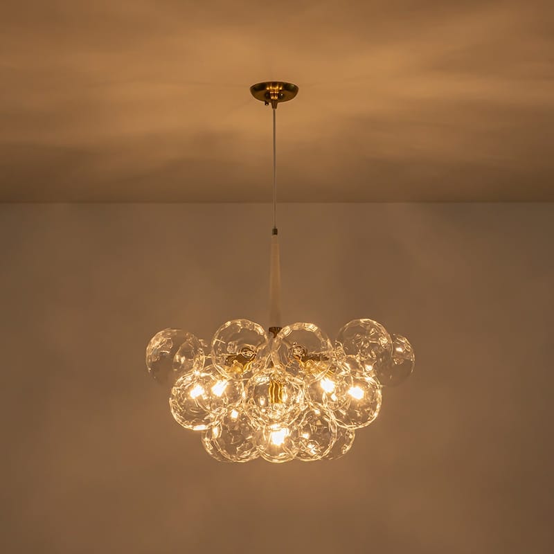 Brass 6-light Dimmable Cluster Clear Cut glass Globe Chandelier