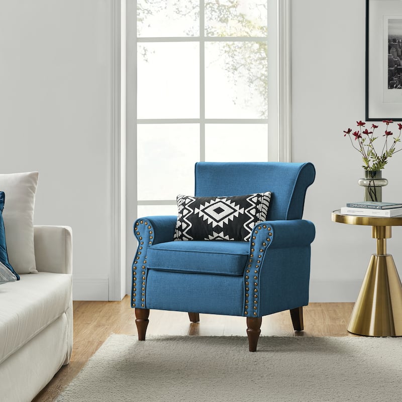 Nyctelius Upholstered Comfy Accent chair with Turned Wooden Legs and Nailhead Trim Set of 2 by HULALA HOME