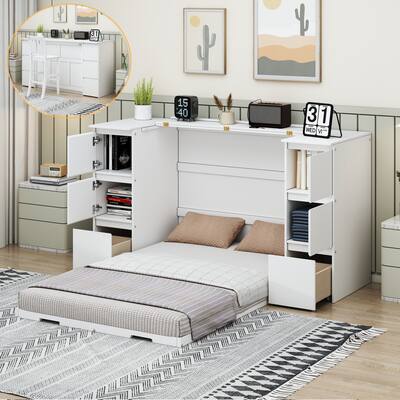 Twin Size Murphy Bed with Drawers, Cabinets & USB Ports