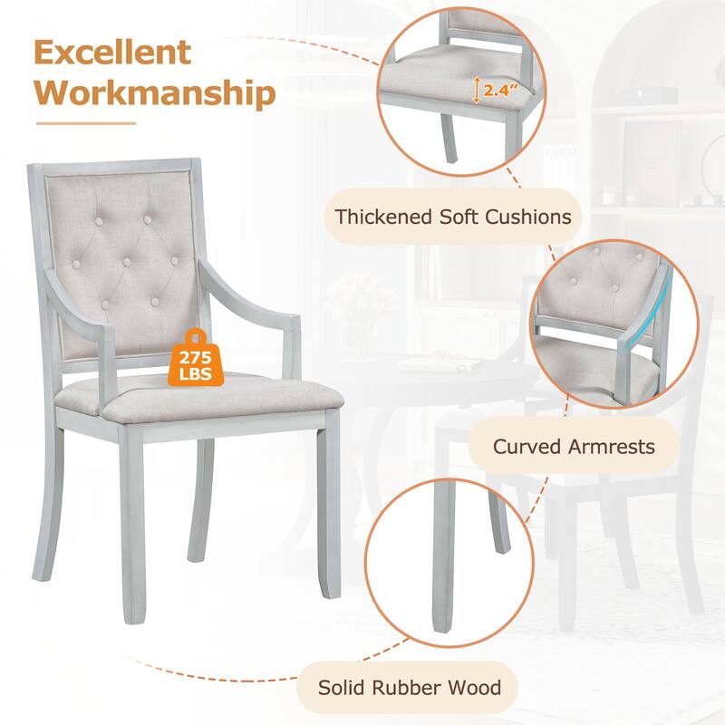 5 Piece Kitchen Dining Table Set, Extendable Round Dining Table Set with Wooden Round Table and 4 Upholstered Chairs