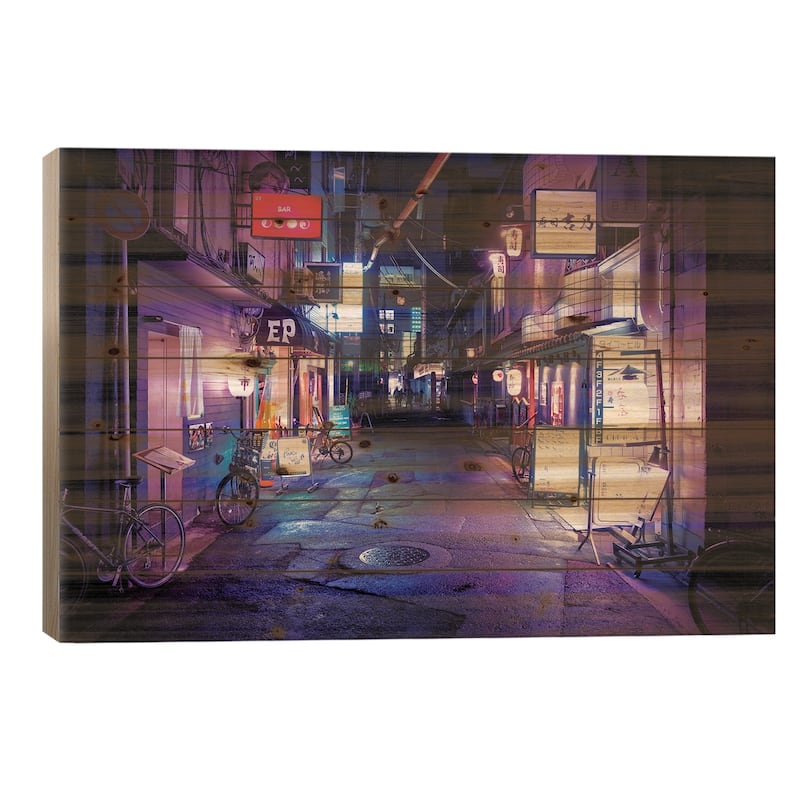 Night Bar Print On Wood by Philippe Hugonnard - Multi-Color - 18x26x1.5
