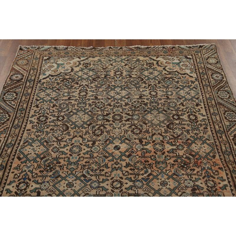 Hamedan Persian Vintage Area Rug Hand-Knotted Wool Carpet - 4'9" x 10'7"
