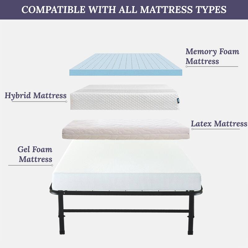 Heavy Duty Foldable Bed Frame with Steel Metal Slats Mattress Foundation