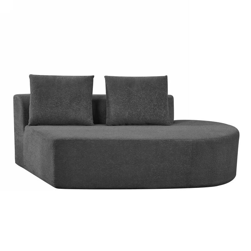 Curved Chaise Lounge with L-shape Back Arm, Pearl Upholstery Sectional Sofa Set with 4 Pillows for Living Room Sleeper Couch