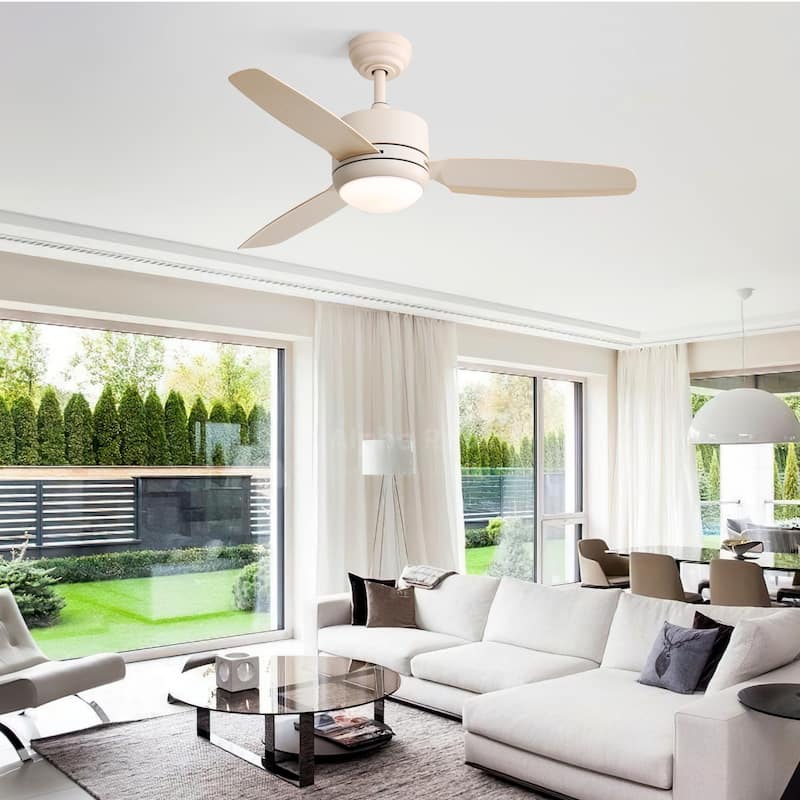 46 Inch Ceiling Fan with Lights 3 ABS Blades 6-speed DC Motor Remote Control for Living Room