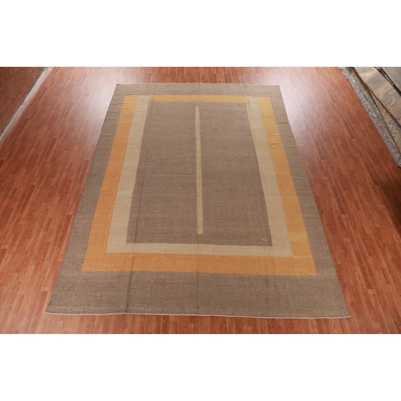 Hand Woven Oriental 100% Jute Carpet Southwestern Modern Brown Kilim Area Rug - 14' 2'' X 10' 5''