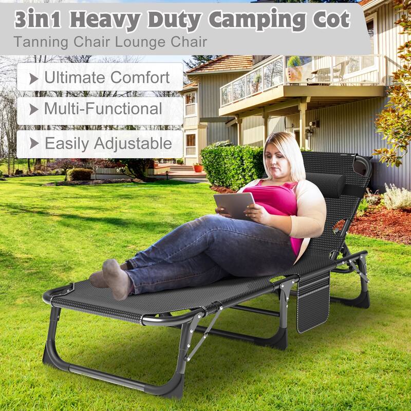 DoCred Folding Camping Cot, Chaise Lounge Chair with Mattress