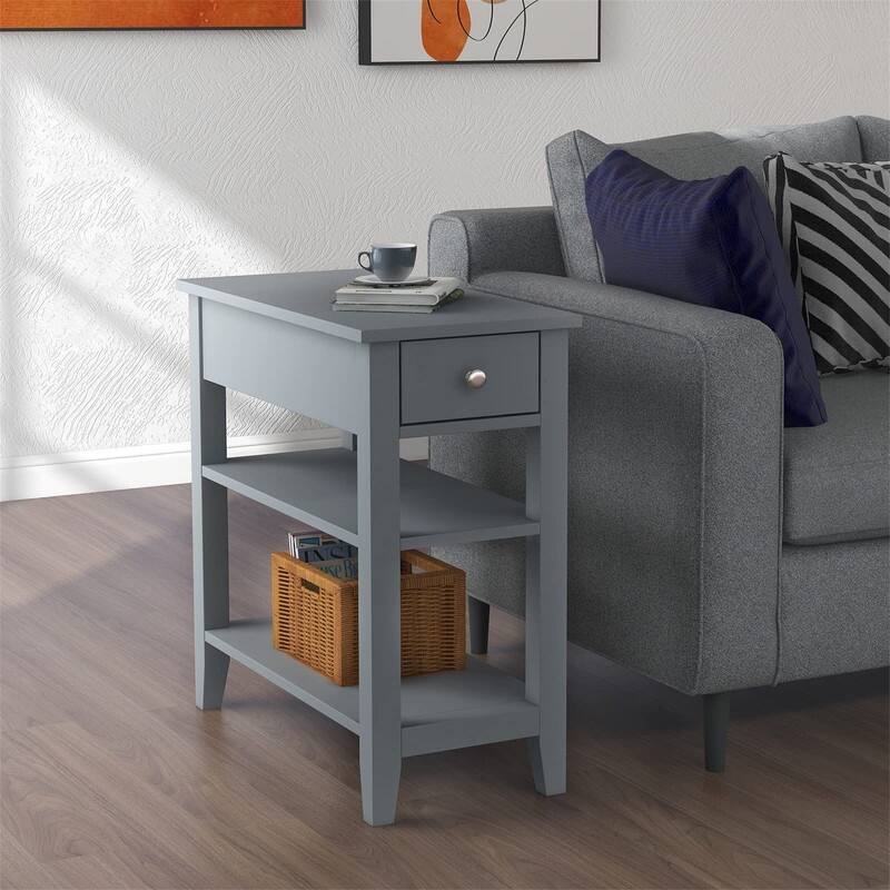 Narrow End Table with Drawer and Shelf - 11.22"D x 23.62"W x 24.02"H - Grey