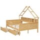 preview thumbnail 7 of 20, Wood Full Size House Platform Bed with LED Light, Storage Kids Bed with Drawer and Guardrail