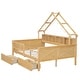 preview thumbnail 22 of 26, Wood House Platform Beds with LED, Storage Shelves, Drawers and Guardrail, Full Size Bed Frame w/Slats Support for Kids