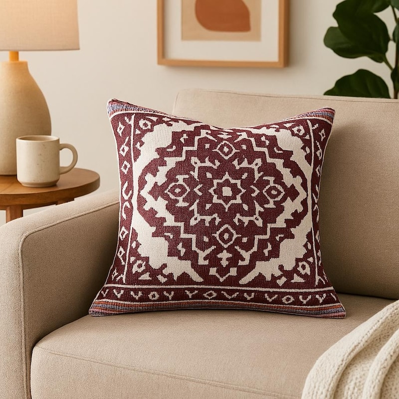 HomeRoots 20" Red and White Throw Pillow