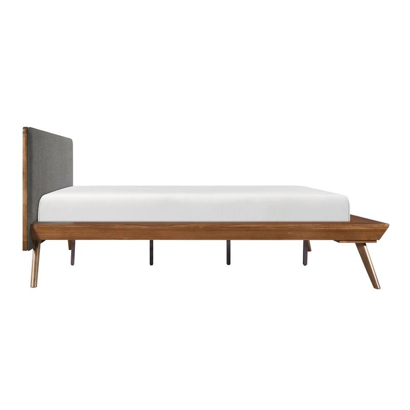Queen Platform Bed with Upholstered Headboard in Dark Gray and Chestnut Finish