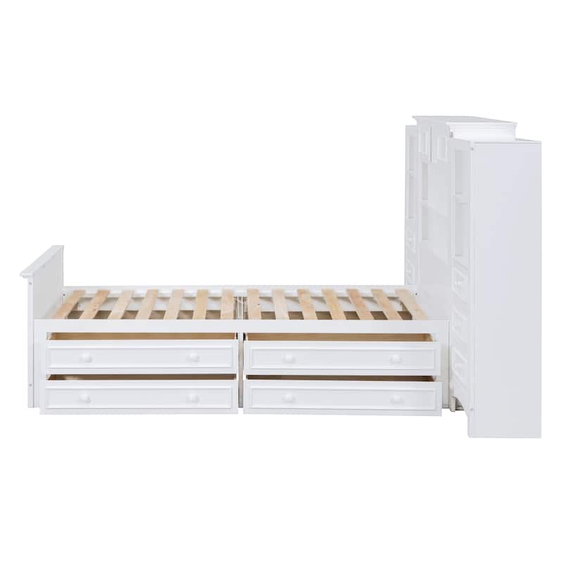 Roomfitters Twin Size Wood Platform Bed with All-in-One Storage Cabinet and Multiple Drawers