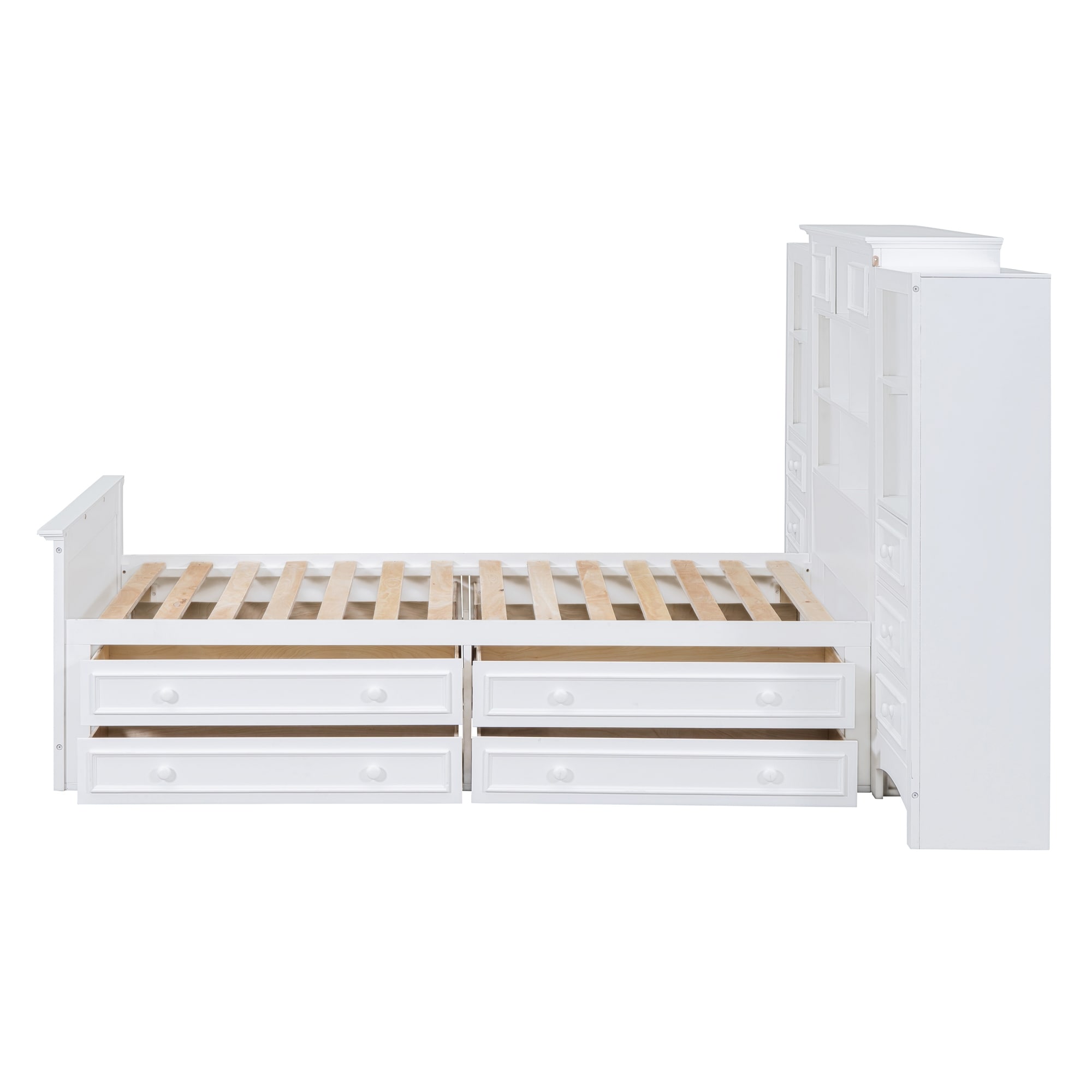 Twin Size Wood Platformbed with Vertical All-in-One Cabinet and 4 Drawers on each side