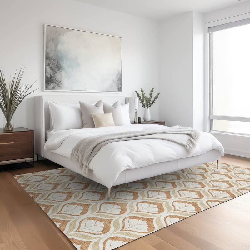 Machine Washable Indoor/ Outdoor Modern Trellis Chantille Rug