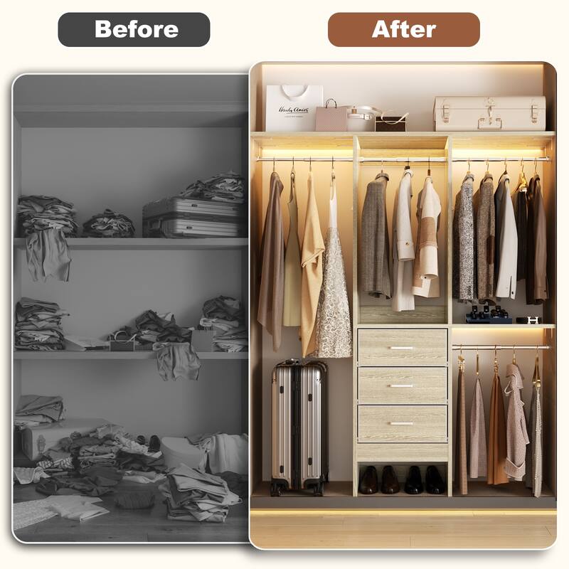 4FT Kid's Closet System with Fabric Drawers for Small Closet, Closet Organizer for Walk-in/ Reach-in Closet