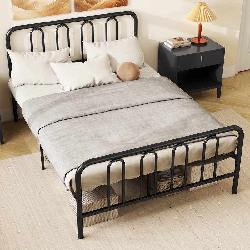 Gymax Stylish Full Size Metal Bed Frame Platform Bed Base w/ Headboard