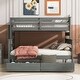 preview thumbnail 48 of 68, Wooden Bunk Bed with Ladder & Guardrails, Solid Wood Low Bunkbeds, can be Convertible into 2 Platform Bedframe