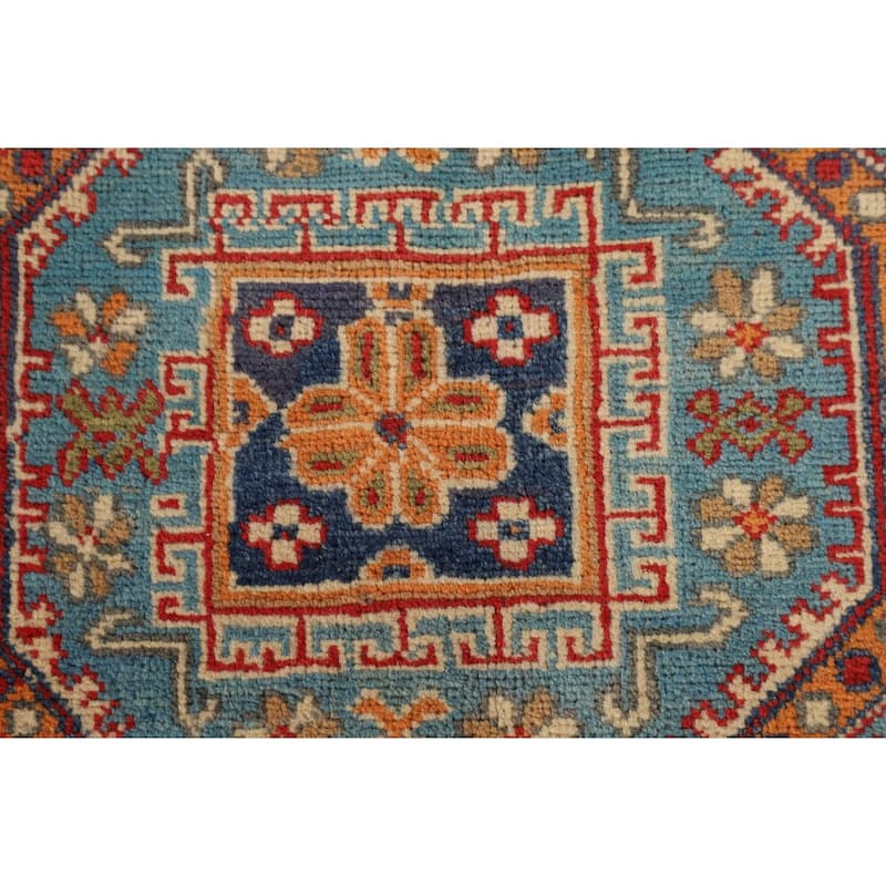 Geometric Beige Kazak Foyer Rug Hand-Knotted Oriental Wool Carpet - 4'0" x 5'11"
