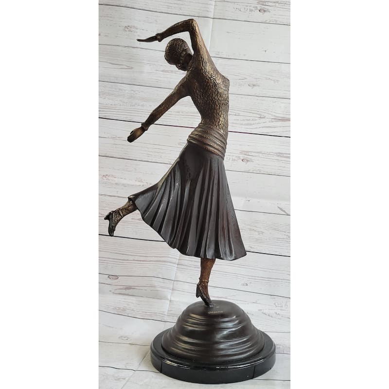 Art Deco Russian Dancer Girl Chiparus Bronze Statue Sculpture Decor Marble Base