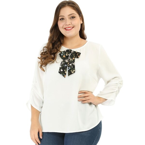 white bow tie blouse plus size
