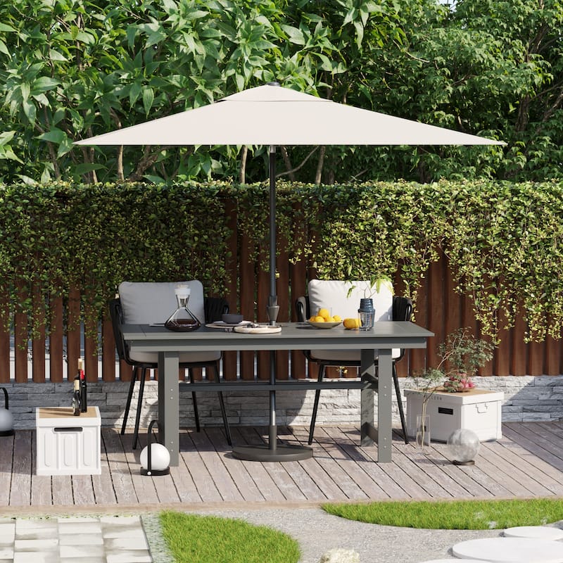 70.9" Outdoor Dining Table with Umbrella Hole, HDPE All Weather Patio Table Waterproof UV Resistant Rectangular Dining Table