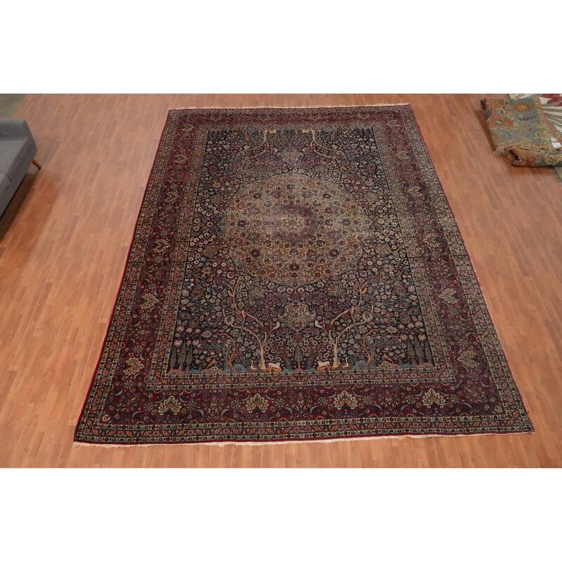 Hand Knotted Oriental 100% Wool Carpet Traditional Floral Navy Blue & Blues Kerman Area Rug - 16' 3'' X 11' 10''