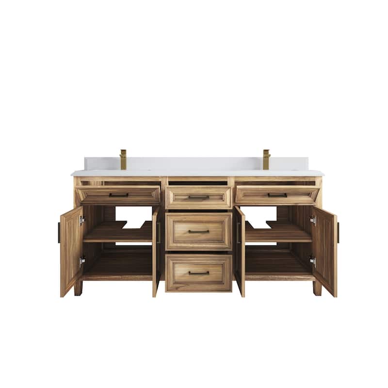 Willow Collections 72 in. W x 22 in. D Santa Monica Teak Double Sink Bathroom Vanity with Countertop