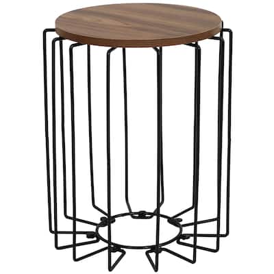 Steel Wire End Table with Faux Woodgrain Tabletop