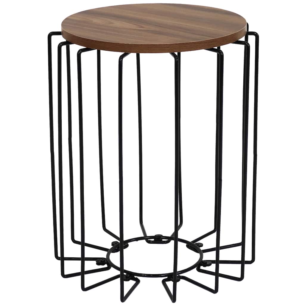 Steel Wire End Table with Faux Woodgrain Tabletop