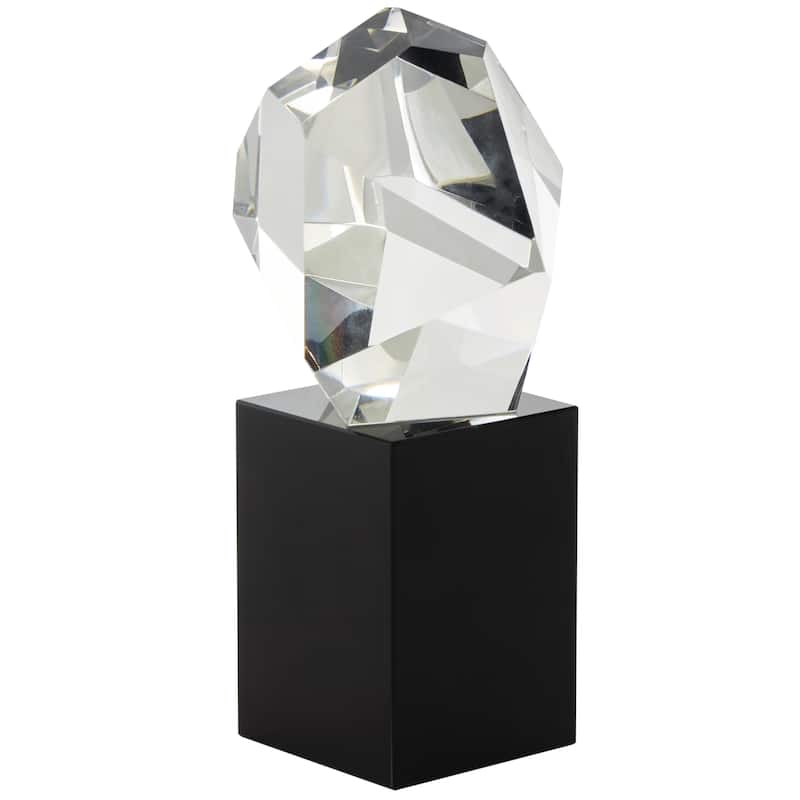 Glass Abstract Cut Stone Inspired Decorative Sculpture with Black Base - Clear - Roche River Decor - Clear - 4"W, 8"H