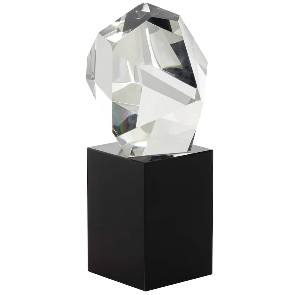 Glass Abstract Cut Stone Inspired Decorative Sculpture with Black Base - Clear - Roche River Decor