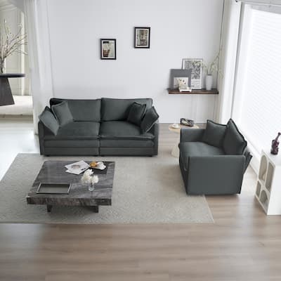 3-Piece Chenille Sofa Set (Loveseat + Chair) with Plush Cushions
