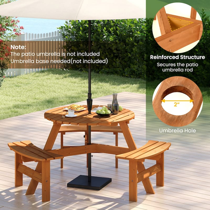Costway 6-Person Round Picnic Table Set with 3 Built-in Benches 2" - See Details
