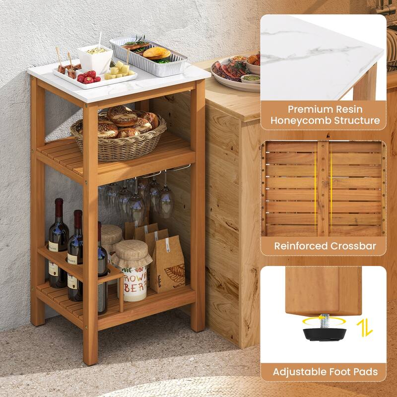 Gymax Patio Wood Storage Cabinet Acacia Wood Outdoor Kitchen Organizer