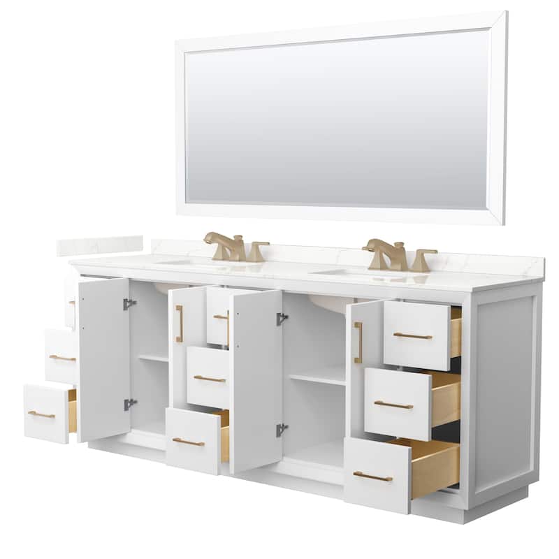 Strada 84-inch Double Vanity, Quartz Top, 70-inch Mirror