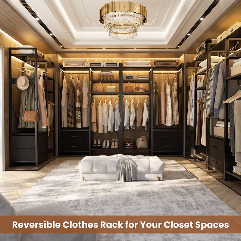 Garment Rack Heavy Duty Clothes Rack Free Standing Closet Organizer with Shelves and 2 hanging Rods