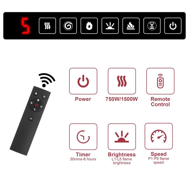 GDFStudio Alaric 3-Sided Wood TV Stand with Electric Fireplace with LED Lights and Storage