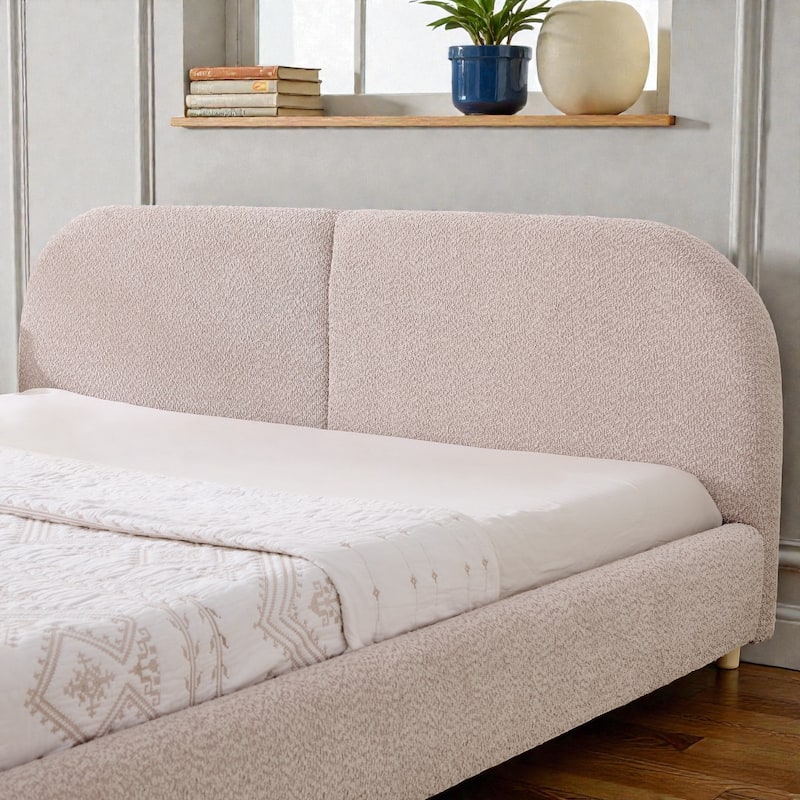 Upholstered Bed Frame with Tall Curved Headboard, Premium Circle Yarn Fabric, Modern Minimalist Platform Bed