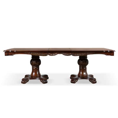 Furniture of America Eugene Traditional Double Pedestal Solid Wood Expandable Dining Table