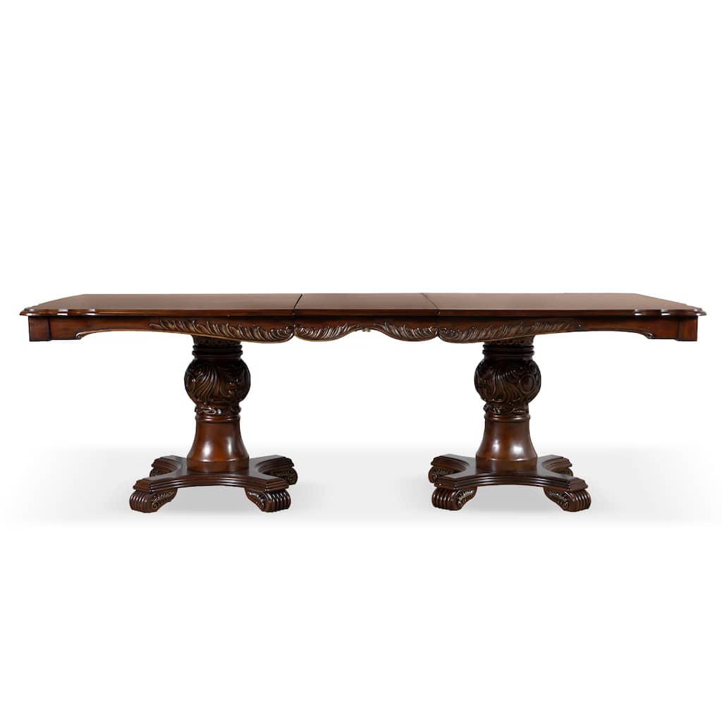 Furniture of America Eugene Traditional Double Pedestal Solid Wood Expandable Dining Table