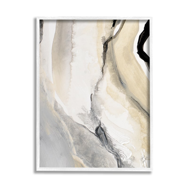 Stupell Abstract Paint Strokes Fluid Beige Movement Framed Giclee Texturized Art by Lanie Loreth - 24 x 30 - White