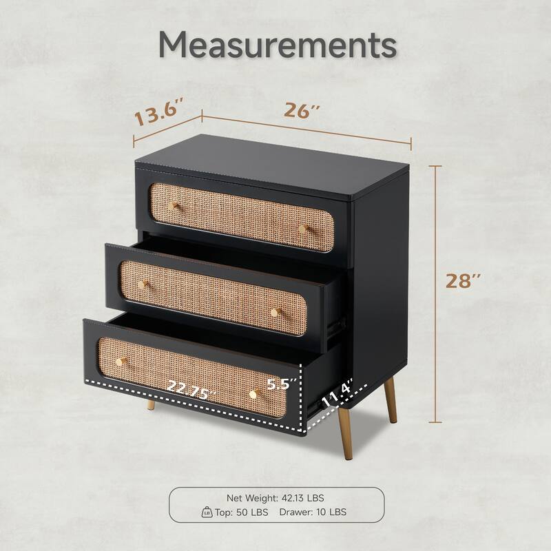 COZAYH Farmhouse Wicker Rattan Nightstand, Boho Mid-Century Coastal Wooden Bedside Table, Wooden Storage Cabinet