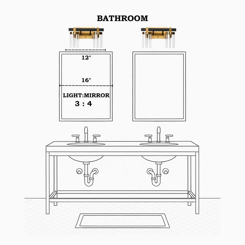 Modern Elegant 2/3-Light Black Gold Bathroom Vanity Light Dimmable Glass Wall Sconces