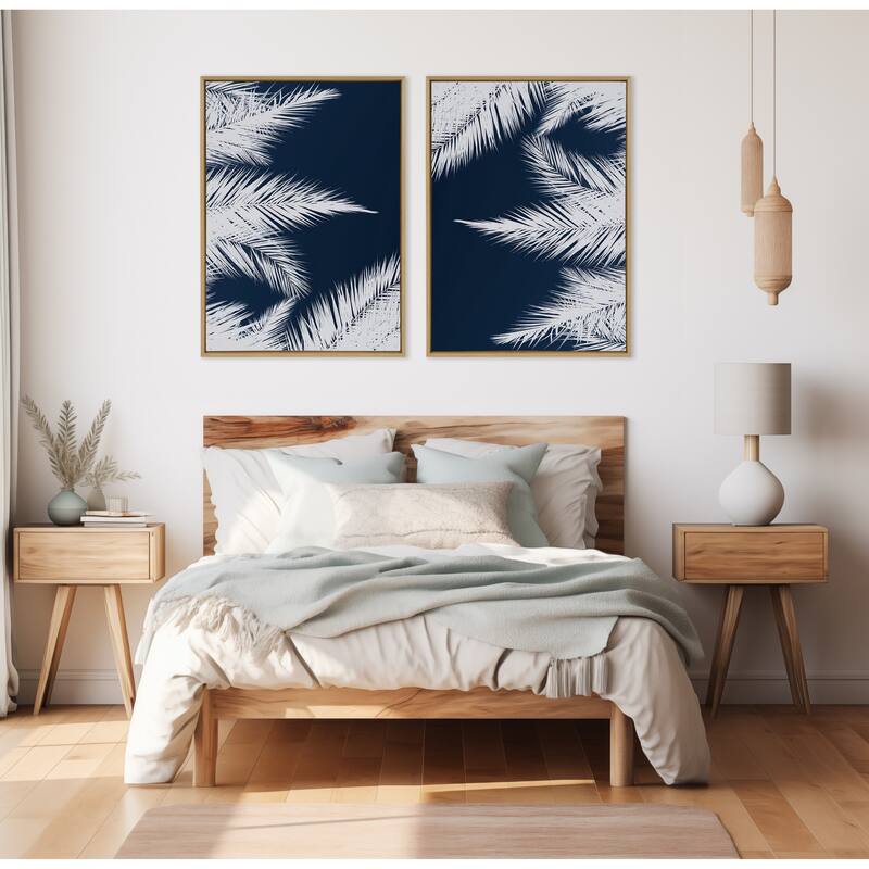 Kate and Laurel Sylvie Palm Cyanotype 1 Framed Canvas by Alicia Bock